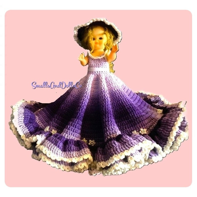 Vintage Crochet Pattern 13" Pretty Bed Doll Roses & Ruffles Dress Hat Outfit PDF Instant Digital Download 10 Ply