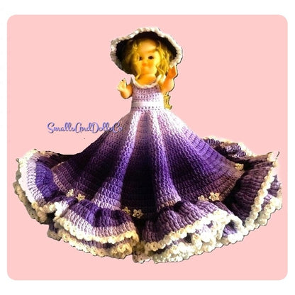 Vintage Crochet Pattern 13" Pretty Bed Doll Roses & Ruffles Dress Hat Outfit PDF Instant Digital Download 10 Ply