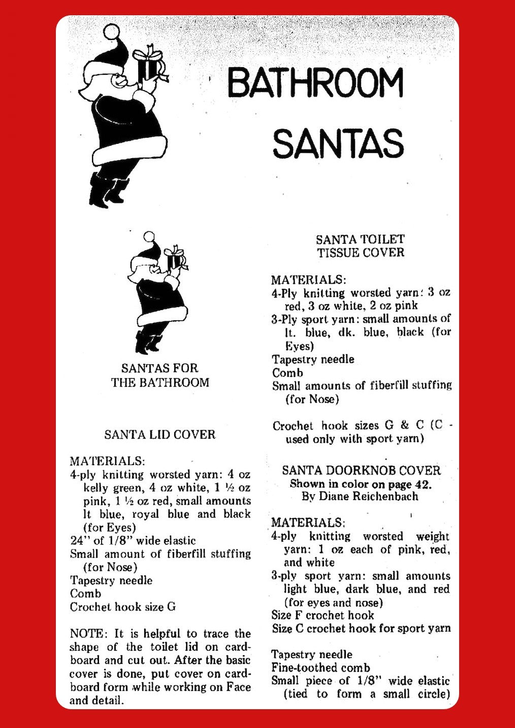 Vintage Crochet Pattern Christmas Bathroom Santa Claus Set Toilet Seat Lid Tissue Topper Doorknob Cover PDF Instant Digital Download
