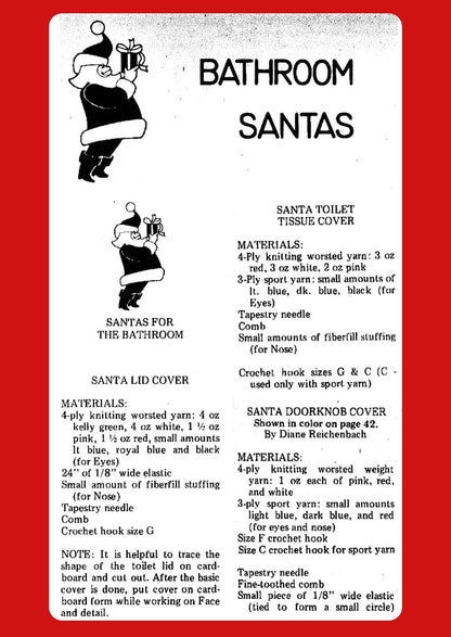 Vintage Crochet Pattern Christmas Bathroom Santa Claus Set Toilet Seat Lid Tissue Topper Doorknob Cover PDF Instant Digital Download