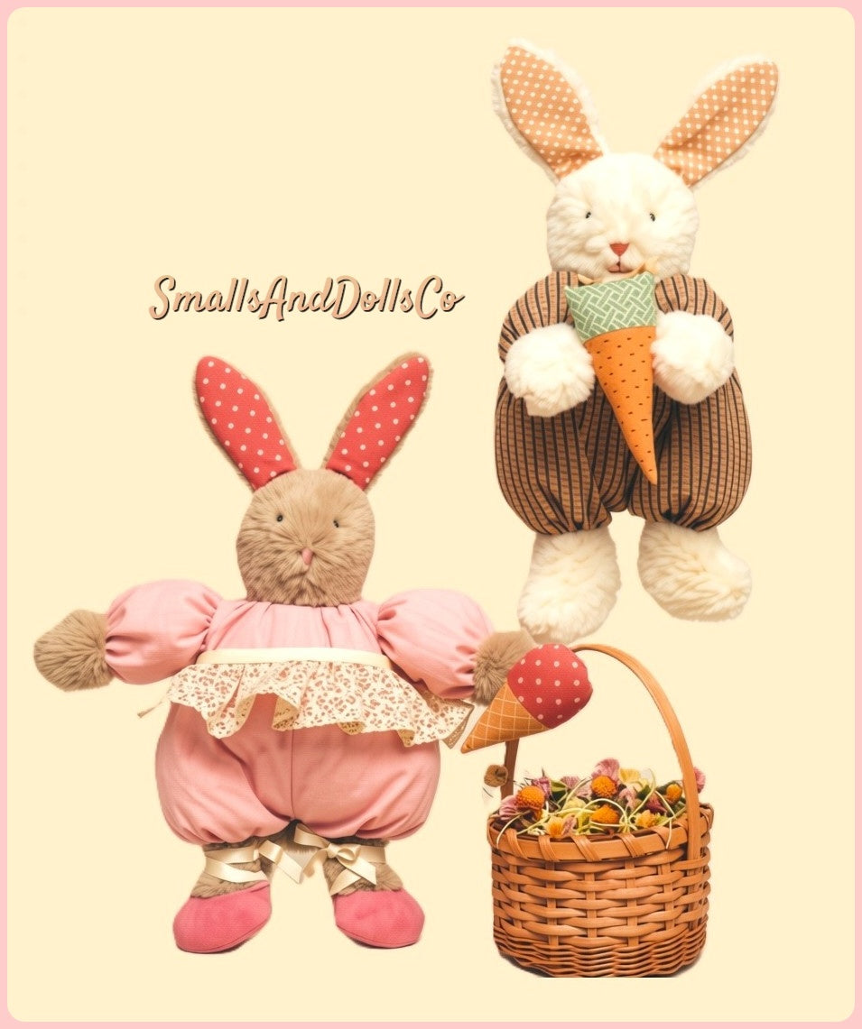 Vintage Sewing Pattern 13" Easter Bunny Girl Boy Soft Toy Dolls PDF Instant Digital Download