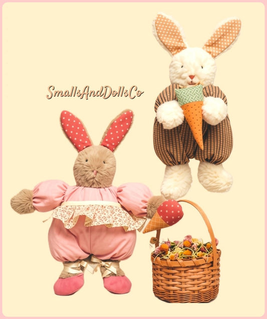 Vintage Sewing Pattern 13" Easter Bunny Girl Boy Soft Toy Dolls PDF Instant Digital Download