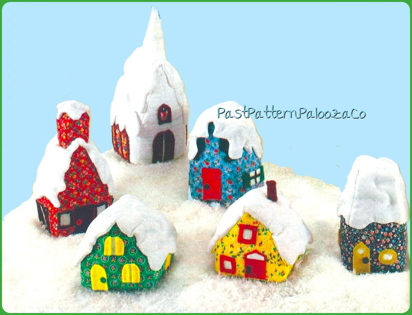 Vintage Sewing Pattern Miniature Christmas Village PDF Instant Digital Download 1970s Soft Toy Winter Town Snowy Calico Fabric Houses Church