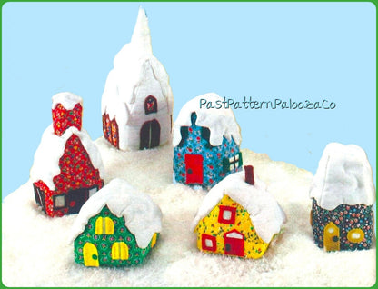 Vintage Sewing Pattern Miniature Christmas Village PDF Instant Digital Download 1970s Soft Toy Winter Town Snowy Calico Fabric Houses Church