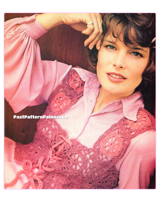 Vintage Crochet Pattern Womens Lacy Granny Square Vest Top PDF Instant Digital Download Front Lace Up Romantic Victorian Top 5 Ply