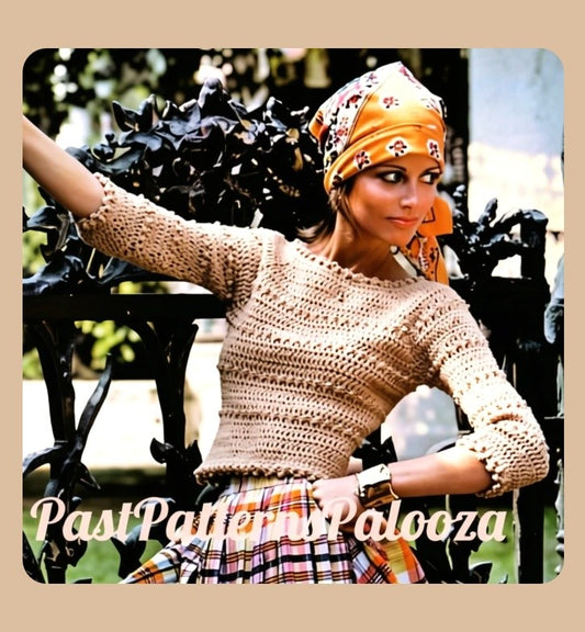 Vintage Crochet Pattern Womens Popcorn Stitch Top PDF Instant Digital Download 70s Retro Sweater