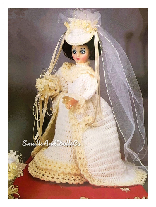 Vintage Crochet Pattern 15" Elegant Victorian Bride Fashion Doll Outfit PDF Instant Digital Download Old Fashioned Wedding Dress and Hat