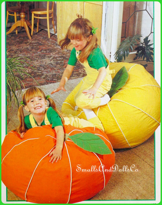 Vintage Sewing Pattern Childs Citrus Fruit Beanbag Chairs PDF Instant Digital Download Large Orange Grapefruit Bean Bag Cushions Retro 70s
