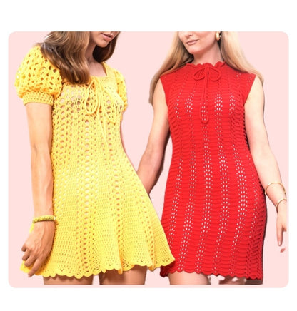 Vintage Crochet Pattern Womens 70s Mod Summer Dresses PDF Instant Digital Download Retro Swing Dress Feather Fan Dress 4 Ply