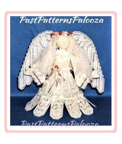 Vintage Plastic Canvas Pattern Lacy Victorian Angel Doll Christmas Tree Topper PDF Instant Digital Download Beads Roses Ribbon