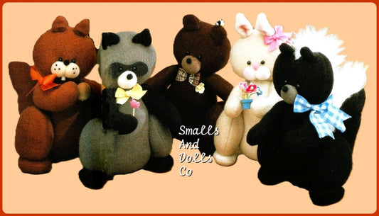 Vintage Sewing Pattern Mini 5" Soft Sculpture Forest Animal Dolls Woodland Friends PDF Instant Digital Download Raccoon Skunk Squirrel Bunny
