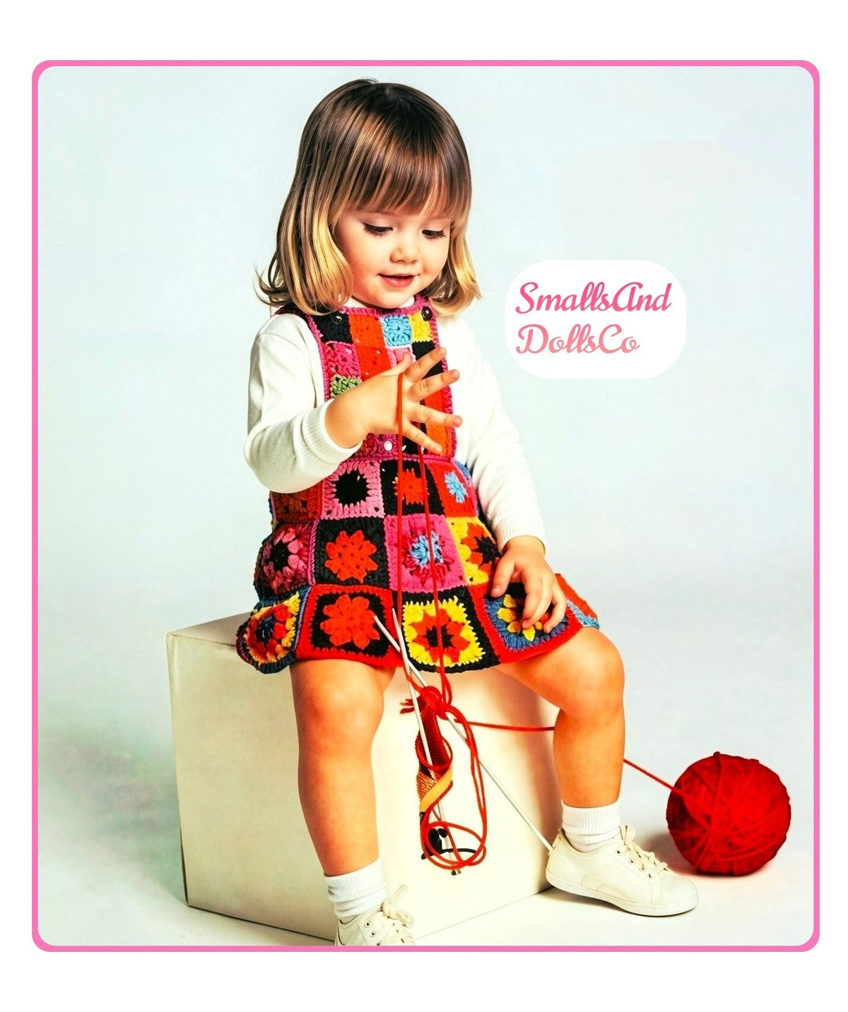 Vintage Crochet Pattern Toddler Girl Granny Square Pinafore Dress PDF Instant Digital Download Scrap Yarn 2 4 5 Years 10 Ply
