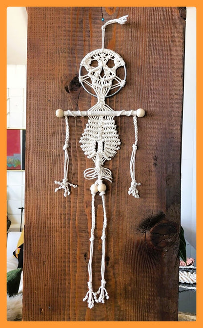 Vintage Macrame Pattern Halloween Skeleton Large Wall Hanging or Door Decor PDF Instant Digital Download Retro 70s Spooky Knotting 4-5'