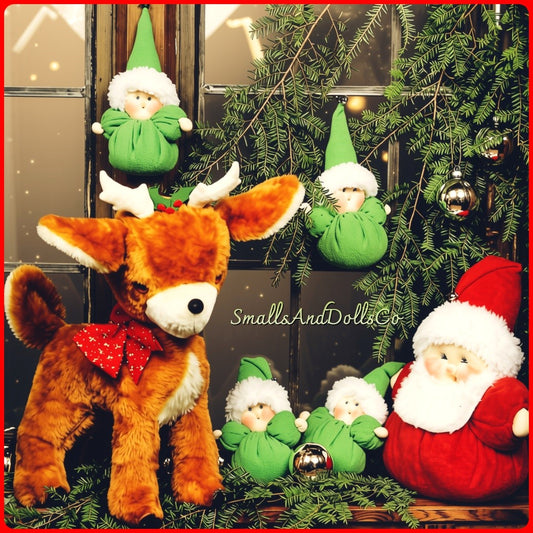 Vintage Christmas Dolls Sewing Pattern Plush Santa Claus Reindeer and Elves Soft Stuffed Toys PDF Instant Digital Download 18 Inch
