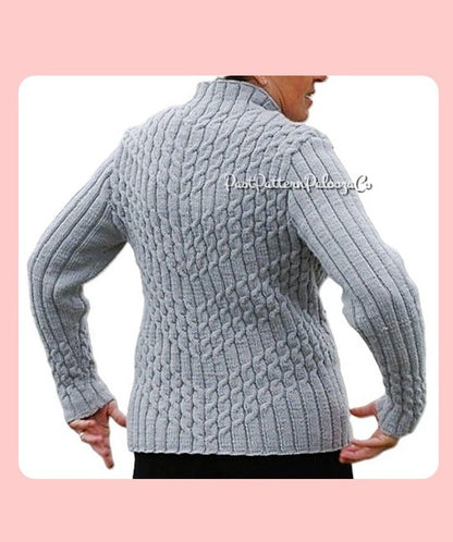 Vintage Knitting Pattern Womens Diagonal V Cables Sweater PDF Instant Digital Download Mock Turtleneck Pullover Jumper DK