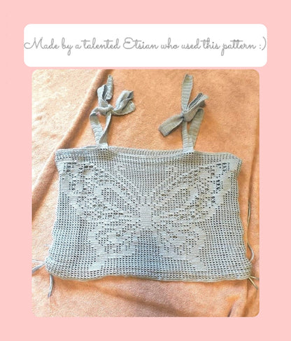 Vintage Crochet Pattern Filet Lace Camisole Top Retro Lacy Cotton Butterfly Cami PDF Instant Digital Download 80s Glam Girl