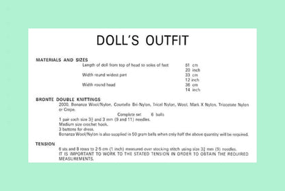 Vintage Knitting Pattern 20 Inch Baby Doll Eyelet Lace Outfit Dress Jacket Hat Bootie Shoes Set PDF Instant Digital Download DK
