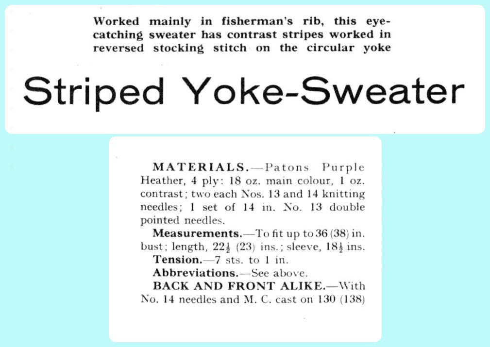 Vintage Knitting Pattern Womens Simple Striped Yoke Ribbed Sweater Top PDF Instant Digital Download Fisherman Knit 4 Ply