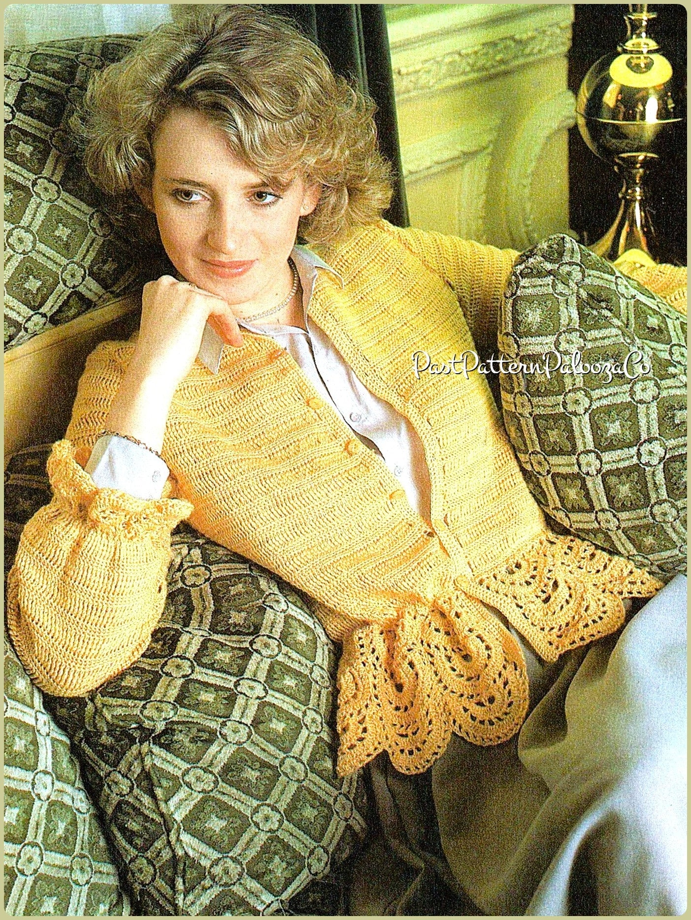 Vintage Crochet Pattern Womens Scalloped Peplum Cardigan Sweater Blouse Top PDF Instant Digital Download Romantic Feminine Cardi 4 Ply