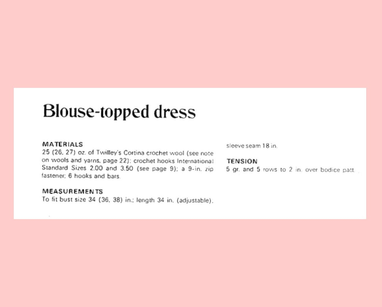 Vintage Crochet Pattern Womens Pretty Blouse Topped Dress PDF Instant Digital Download Cinched Waist Treble Shell Stitch 4 Ply 1971