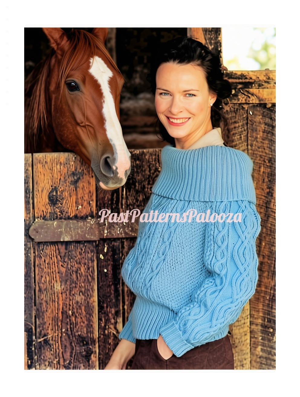 Vintage Knitting Pattern Womens Cowl Collar Sweater PDF Instant Digital Download Cable & Rib Wide Fold Over Collar DK