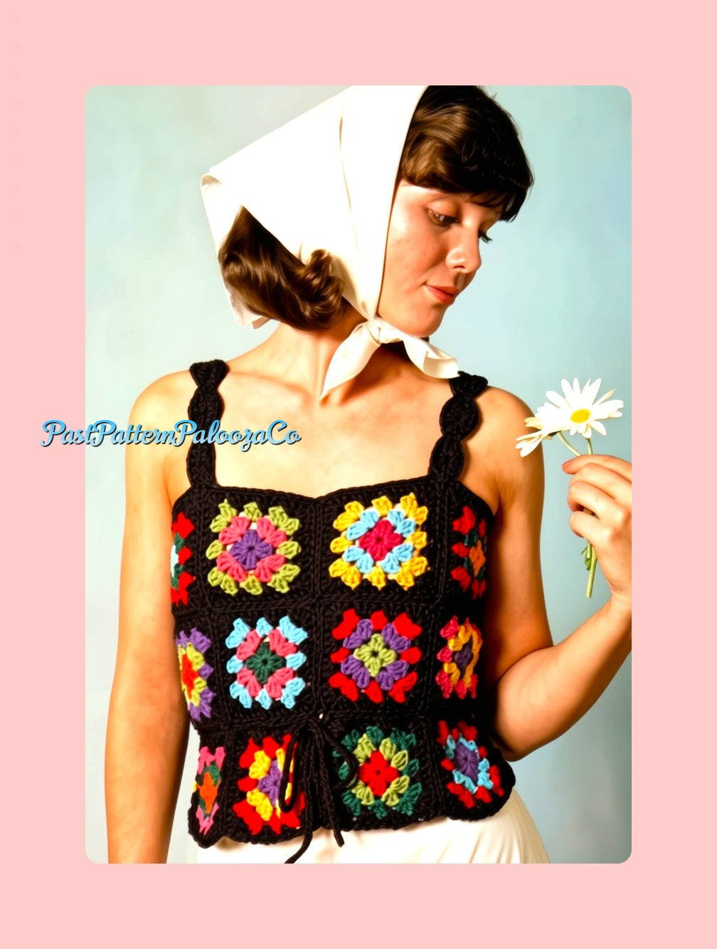 Vintage Crochet Pattern Retro Granny Square Camisole Top PDF Instant Digital Download Shell Strap Summer Tank