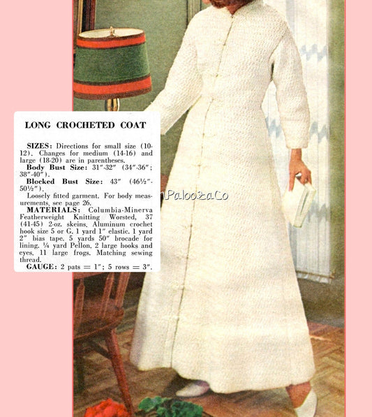 Vintage Crochet Pattern Princess Maxi Evening Coat or Dressy Dressing Robe Long A Line PDF Instant Digital Download Wedding House Gown