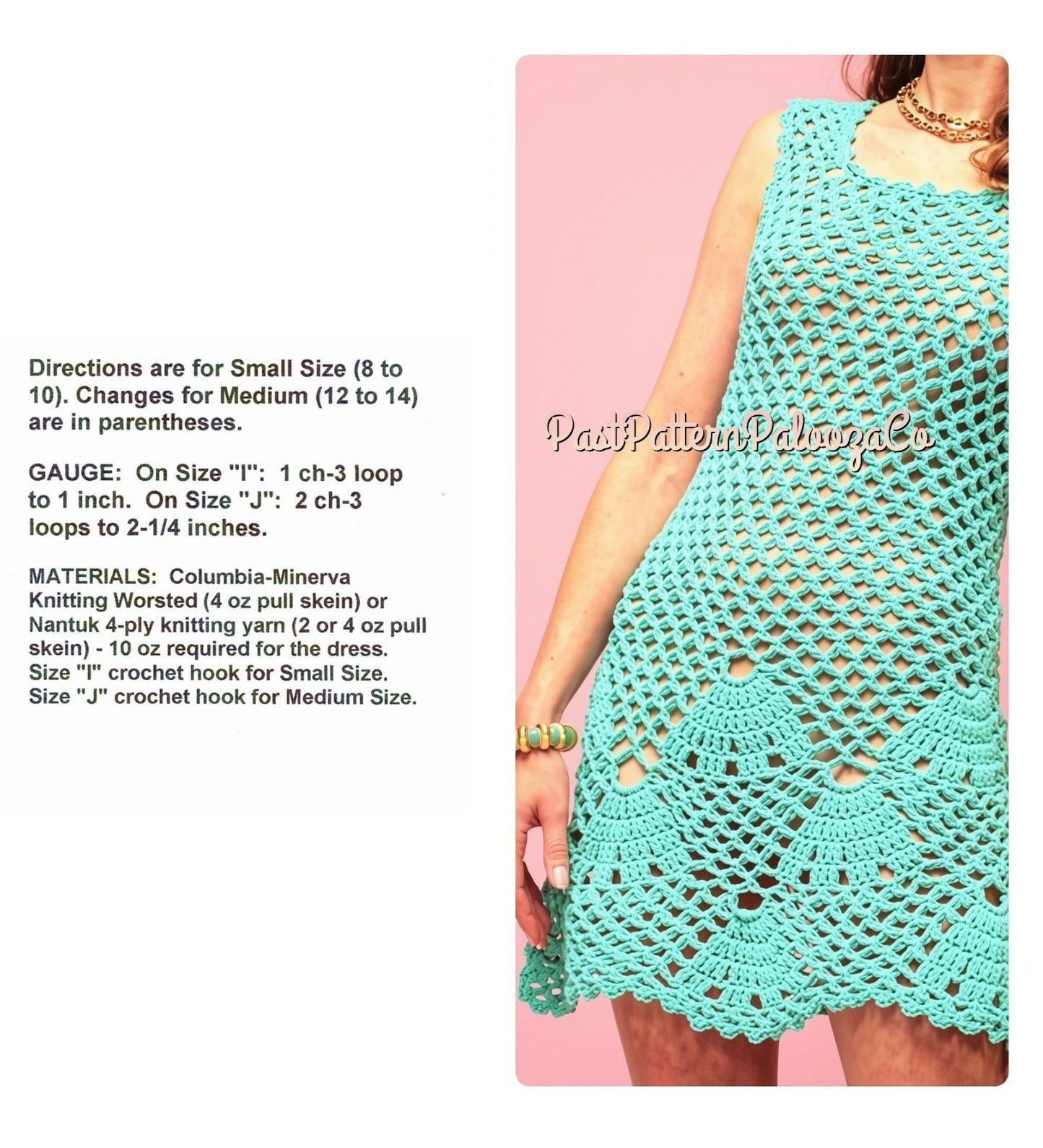 Vintage Crochet Womens Summer Seashell Dress Pattern PDF Instant Digital Download Lacy Retro 70s Mod Sleeveless Mini Dress or Beach Cover