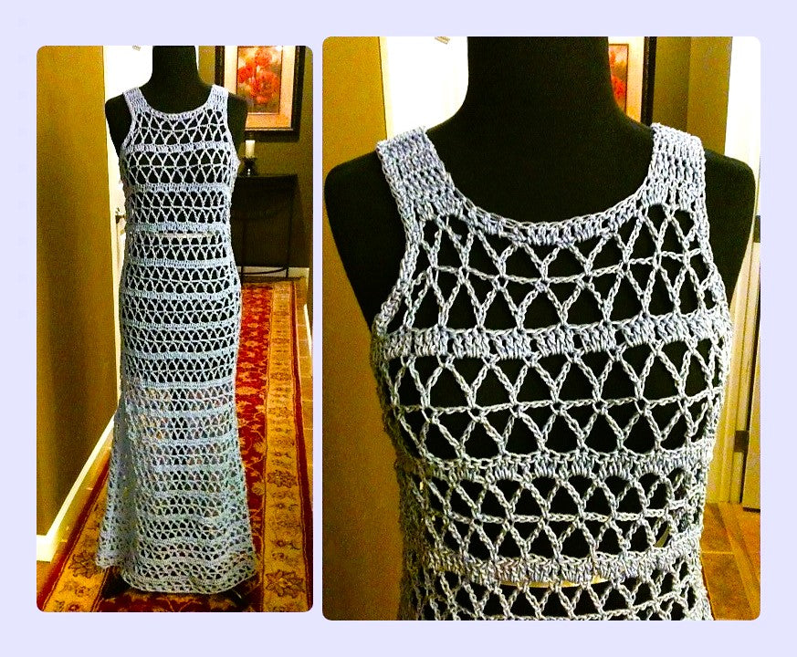 Vintage Crochet Pattern Sheer Mesh Maxi Dress PDF Instant Digital Download 70s Boho Lacy Long Beach Cover Up Tunic