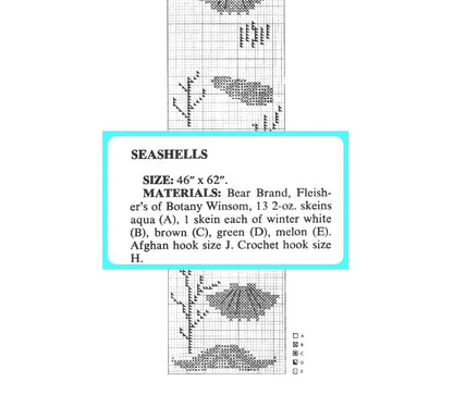 Vintage Crochet Afghan Pattern Seashells & Seaweed Blanket Tunisian Stitch PDF Instant Digital Download Shell Motif Beach Ocean Design