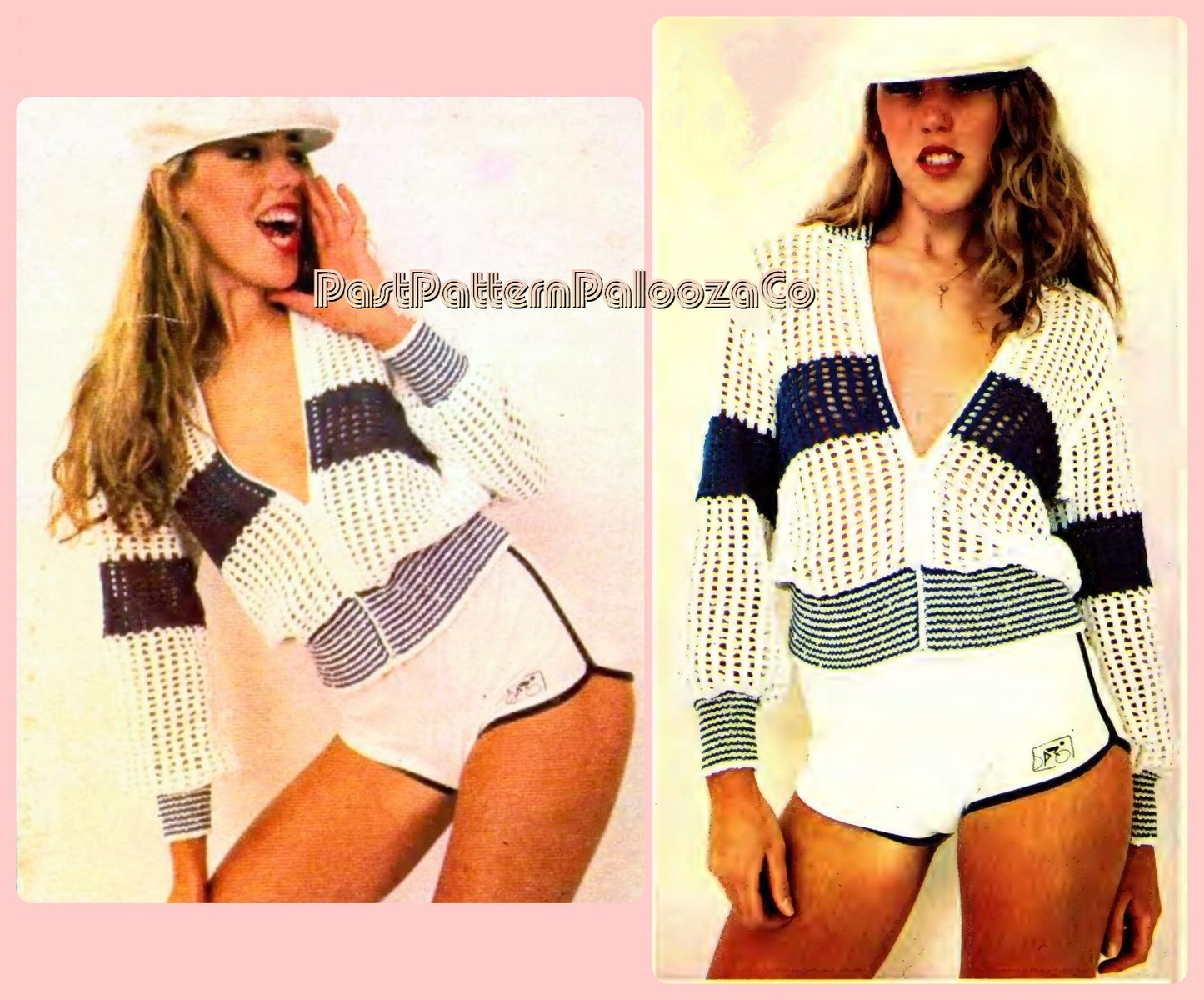 Vintage Knitting Pattern Womens Sporty Mesh Spring Jacket PDF Instant Digital Download Zip Up Lacy Striped Sweater Jacket 4 Ply Retro 80s