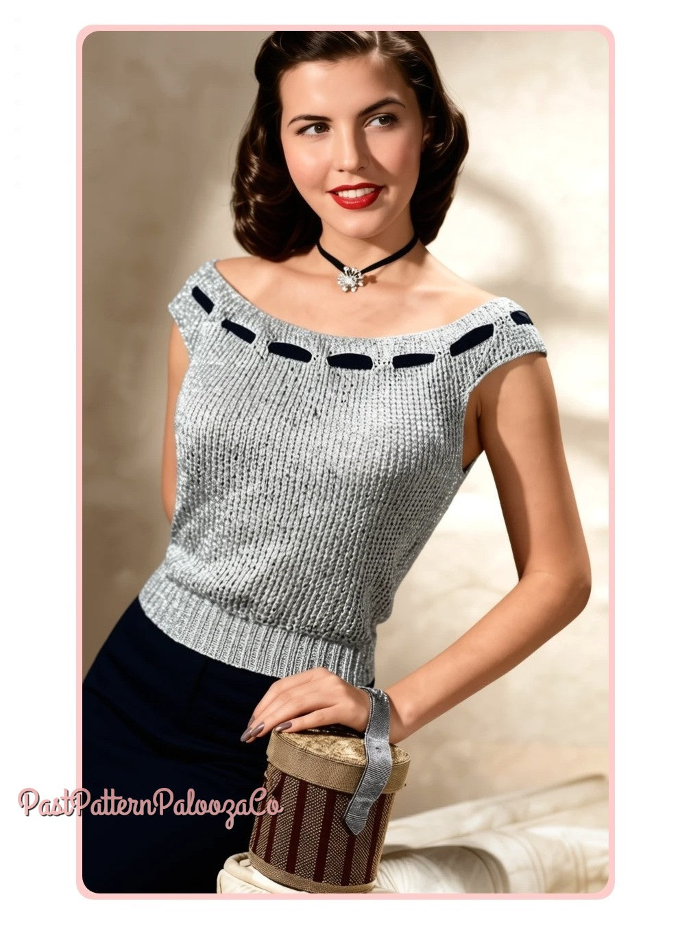 Vintage Knitting Pattern Womens Evening Ribbon Yoke Top Retro Elegant Sleeveless MCM PDF Instant Digital Download Retro 50s