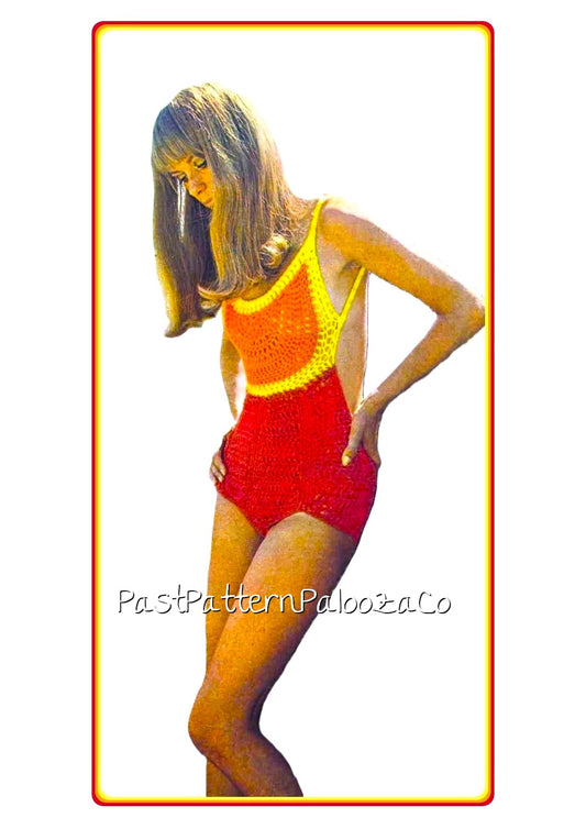 Vintage Crochet Pattern Womens Lacy One Piece Bathing Suit Open Back Swimsuit PDF Instant Digital Download 70s Boho Beachwear DK
