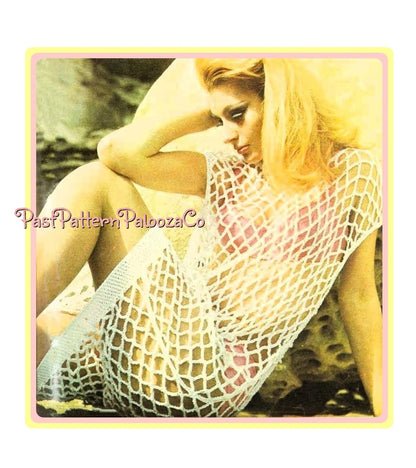 Vintage Crochet Pattern Womens Mesh Fishnet Beach CoverUp Tunic PDF Instant Digital Download 70s Boho Bohemian Lace Swimsuit Shift Cover Up