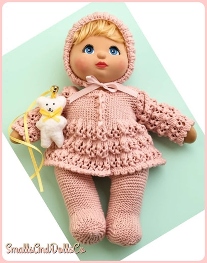Vintage Knitting Pattern 14" Doll Pretty Outfit Clothing PDF Instant Digital Download Toy Baby Dolly Coat Bonnet Leggings 5 Ply