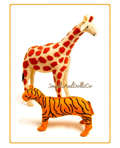 Vintage Sewing Pattern 12" Giraffe & 7" Tiger Felt Fabric Soft Sculpture Plush Animal Dolls PDF Instant Digital Download Retro Zoo Toys