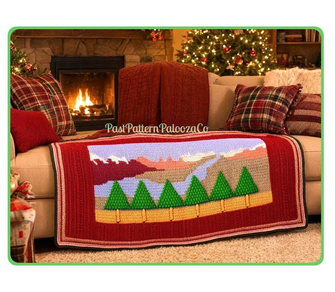 Vintage Crochet Pattern Christmas Tree Farm Afghan or Wall Hanging PDF Instant Digital Download Holiday Landscape Throw