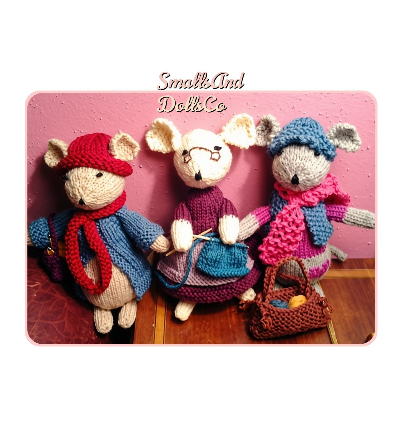 Vintage Knitting Pattern 6" Crafty Mice Soft Toy Dolls PDF Instant Digital Download Winter Granny Boy Girl Mouse Amigurumi