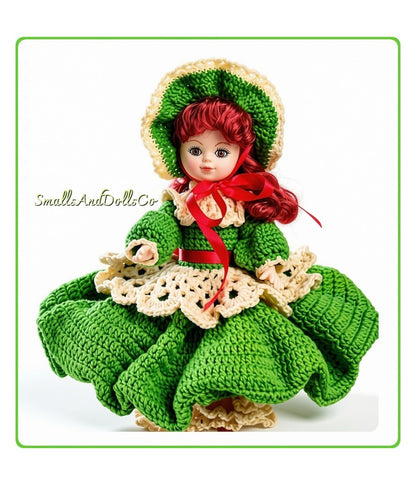 Vintage Doll Crochet Pattern Irish Erin Girl St Patrick's Day Pretty Dress Outfit PDF Instant Digital Download 10 Ply 11.5 Inch Fashion Doll
