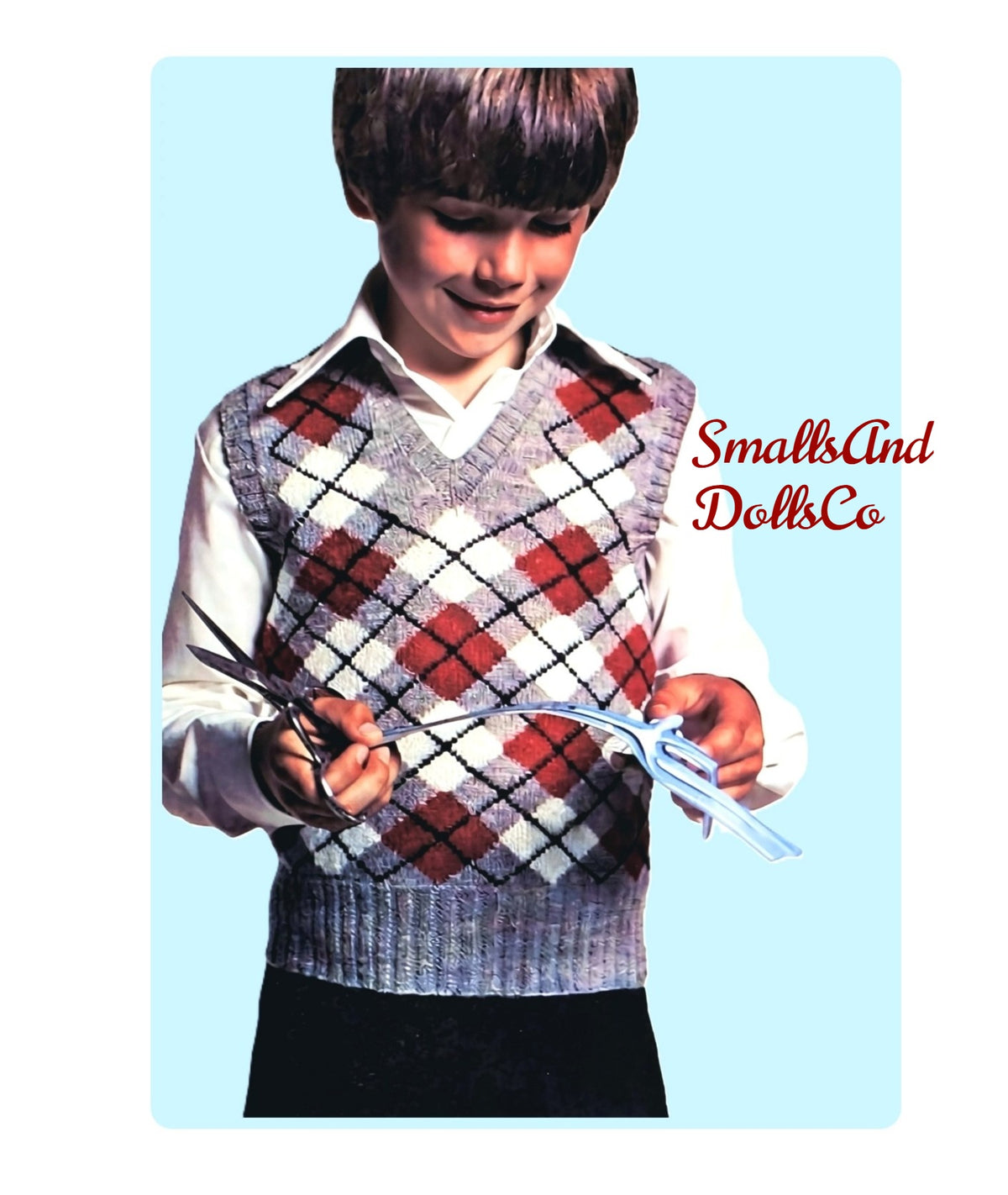 Vintage Knitting Pattern Boys Classic Knit Argyle Plaid Sweater Vest PDF Instant Digital Download 4-12 Years 5 Ply