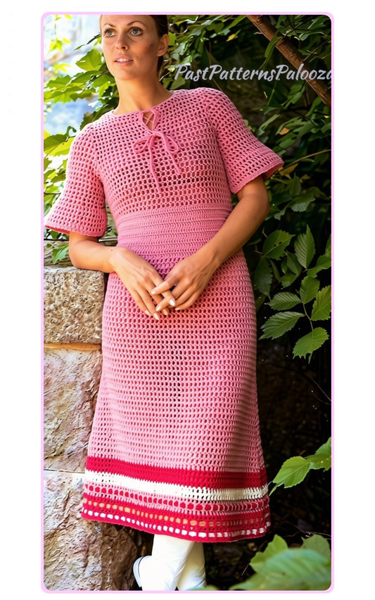 Vintage Crochet Pattern Womens Pretty Lace Midi Dress Bell Sleeves PDF Instant Digital Download Mini or Maxi Dress Boho Chic 5 Ply