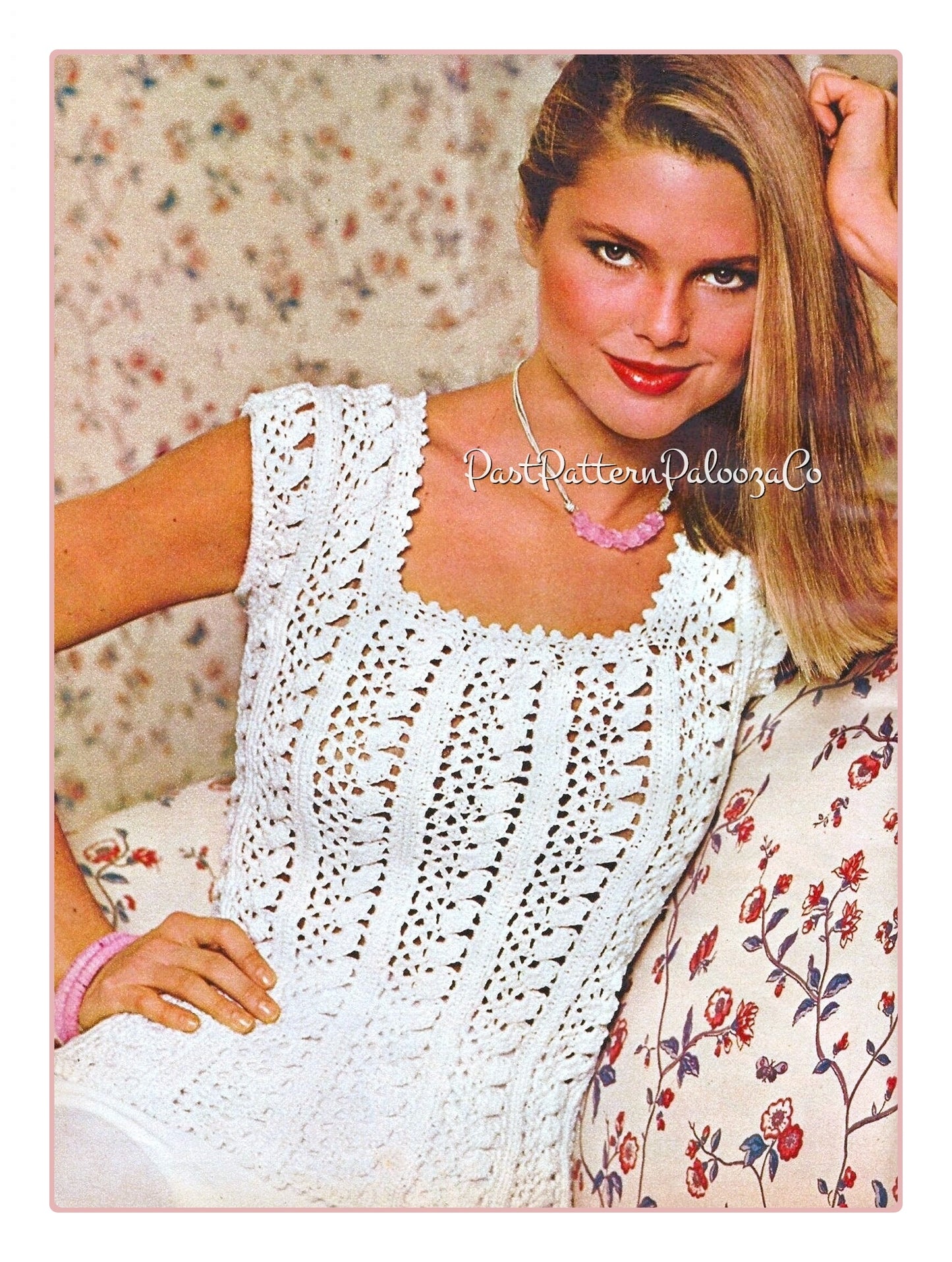 Vintage Crochet Pattern Womens Picot Edge Lacy Top Short Sleeves Farrah Fawcett PDF Instant Digital Download Retro '70s Boho Cotton Thread