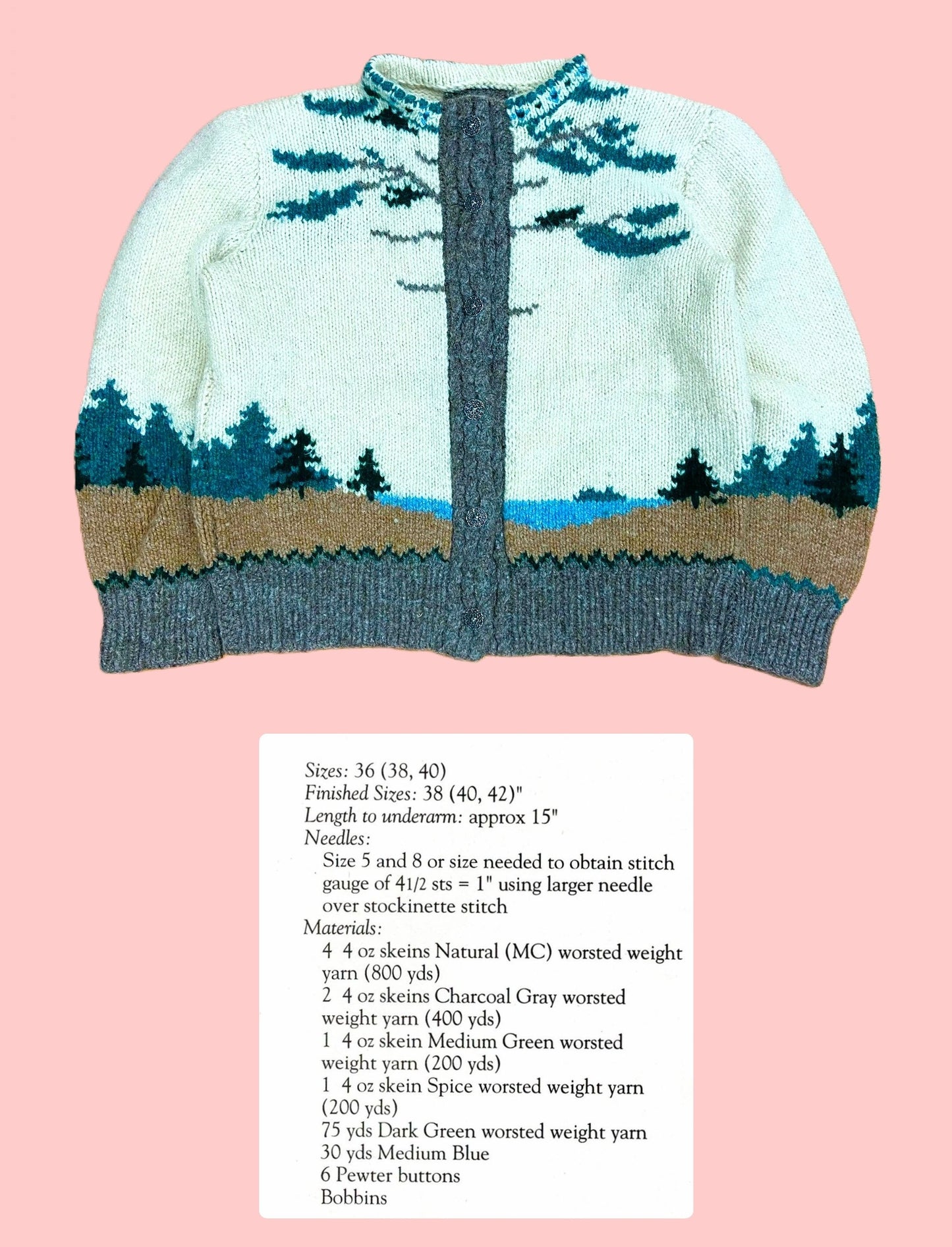 Vintage Knitting Pattern Womens Spruce Tree Island Picture Cardigan Sweater PDF Instant Digital Download Pretty Northern Woodsy Jumper