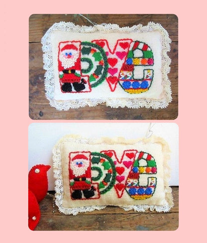 Vintage Crewel Embroidery Christmas Is Love Pattern Retro 1970s Design PDF Instant Download Mini Stitchery Holiday Motif Sampler 5x7