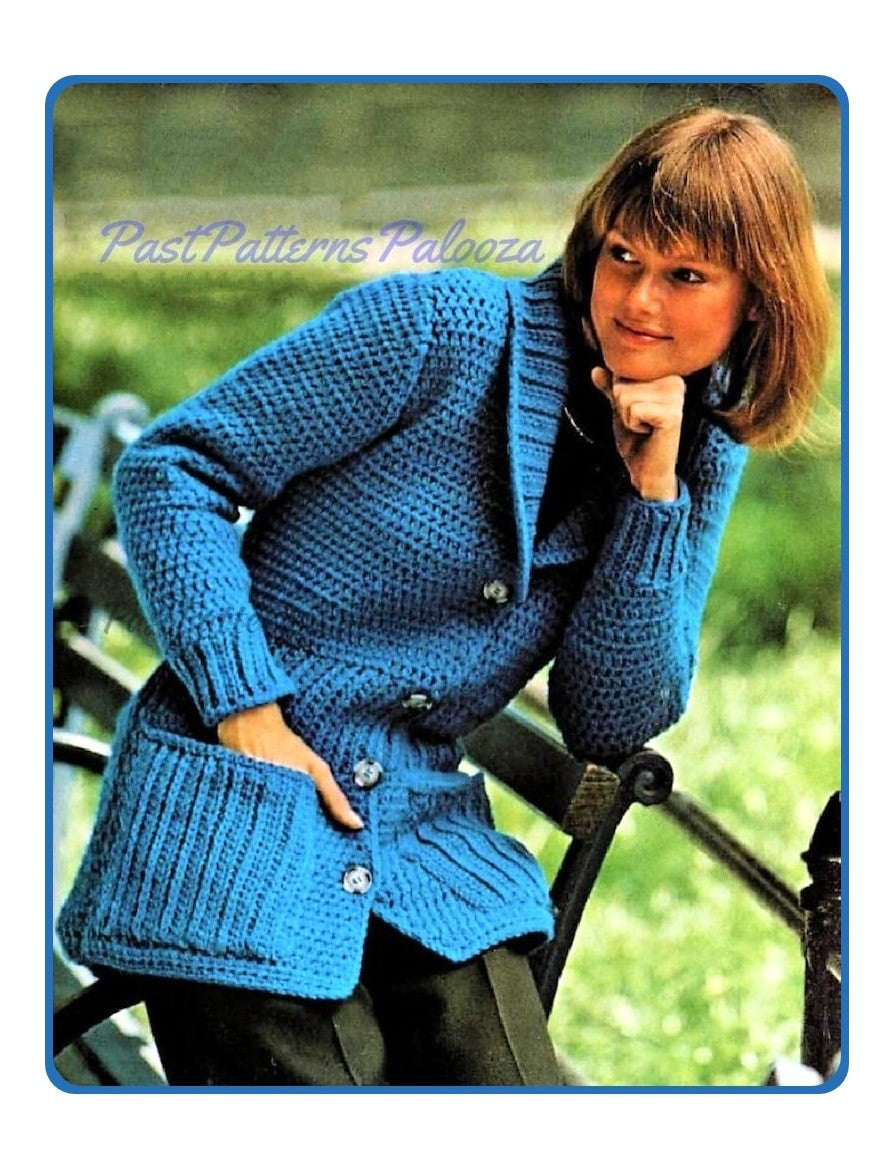 Vintage Crochet Pattern Womens Classic Shawl Collared Cardigan Sweater Jacket PDF Instant Digital Download 10 Ply S M L