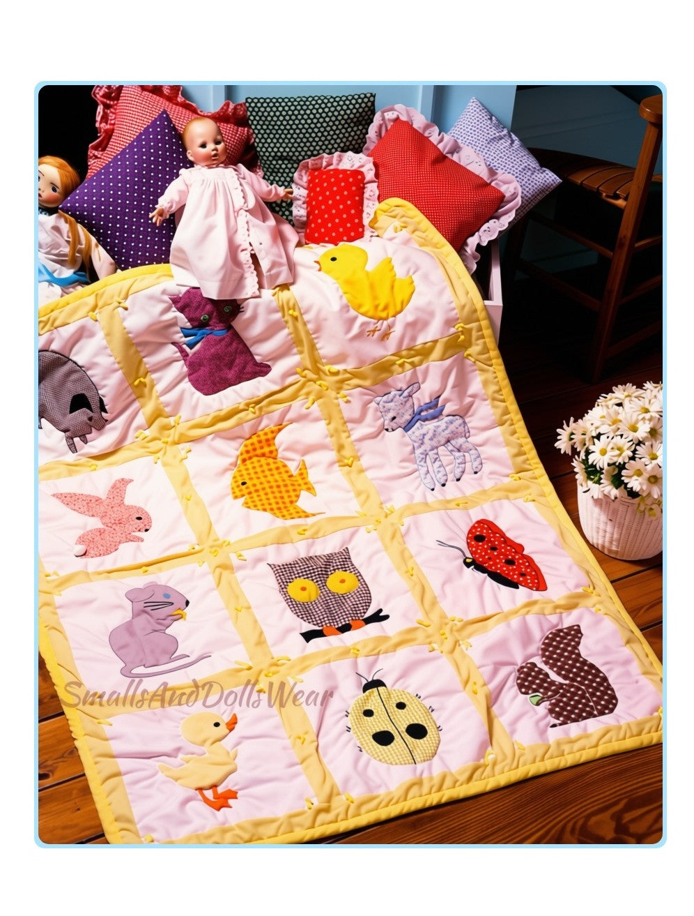 Vintage Sewing Pattern Gingham Animals Baby Quilt Quick and Easy Quilted Applique Crib Blanket PDF Instant Digital Download Patchwork Blocks