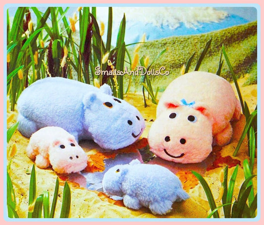 Vintage Sewing Pattern Cuddly Hippo Family Soft Toy Dolls Plush Faux Fur Fabric PDF Instant Digital Download Stuffed Hippopotamus Animals
