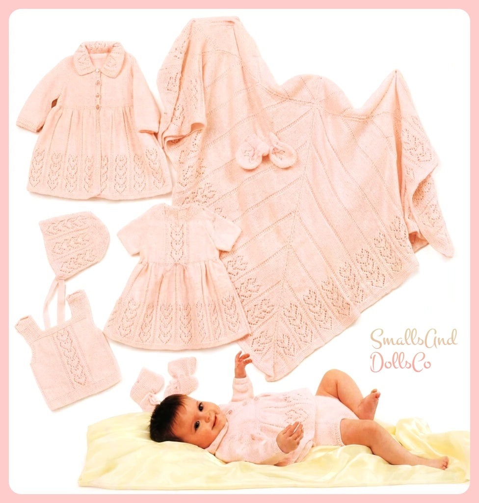 Vintage Knitting Pattern Baby Girl Linked Hearts Layette 8 Pc Set PDF Instant Digital Download 0-6 Months