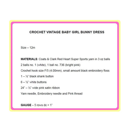 Vintage Crochet Pattern Baby Toddler Girl Marshmallow Bunny Easter Dress PDF Instant Digital Download Cute Bunnies 12m 1 Year