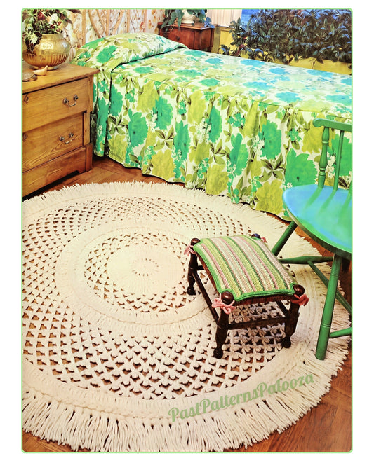 Vintage Crochet Pattern 5' Round Irish Crochet Area Rug PDF Instant Digital Download Braided Fringed